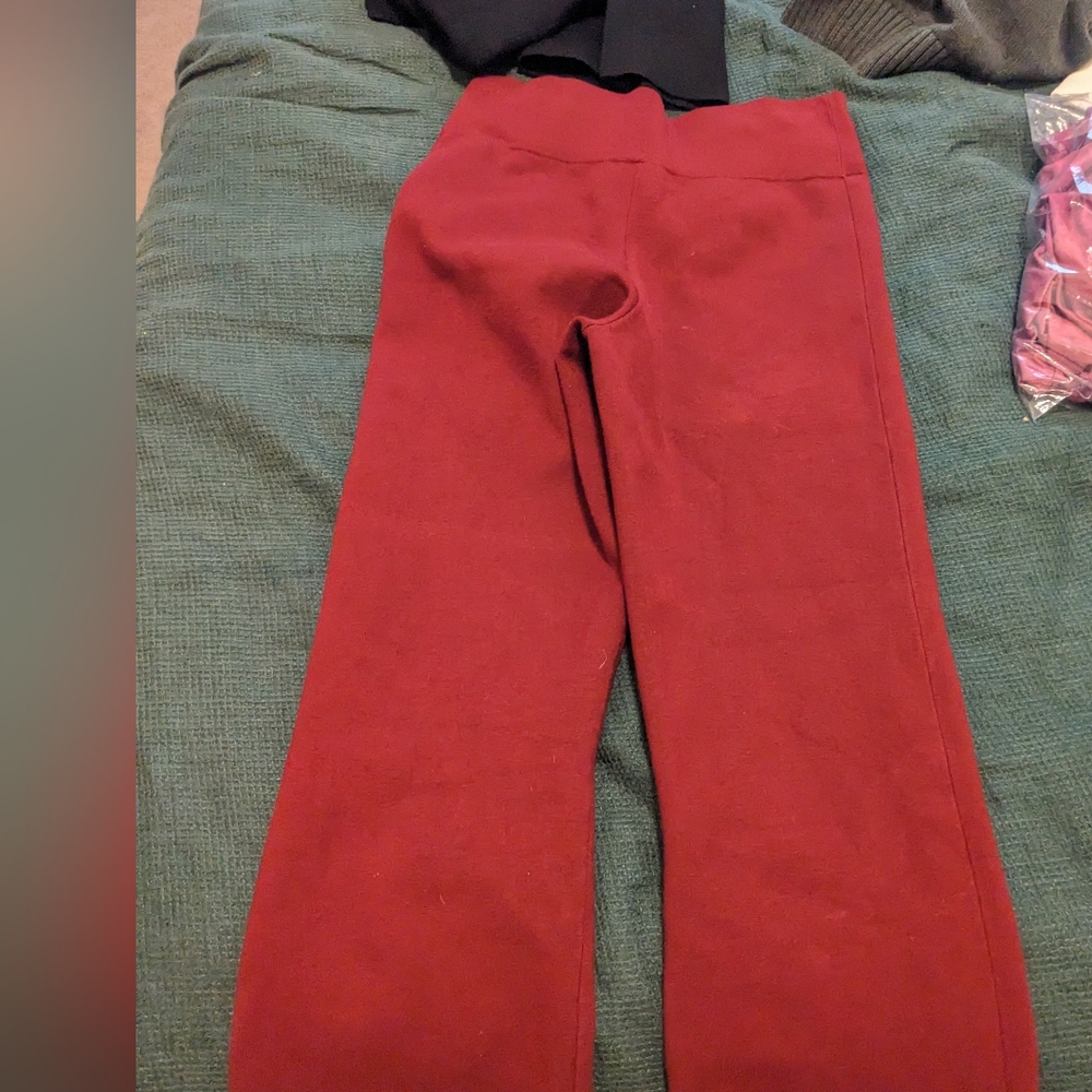 J Crew Delaney Kick Flare Sweater Knit Crop Pants Large Petite Burgundy - Picture 3 of 5